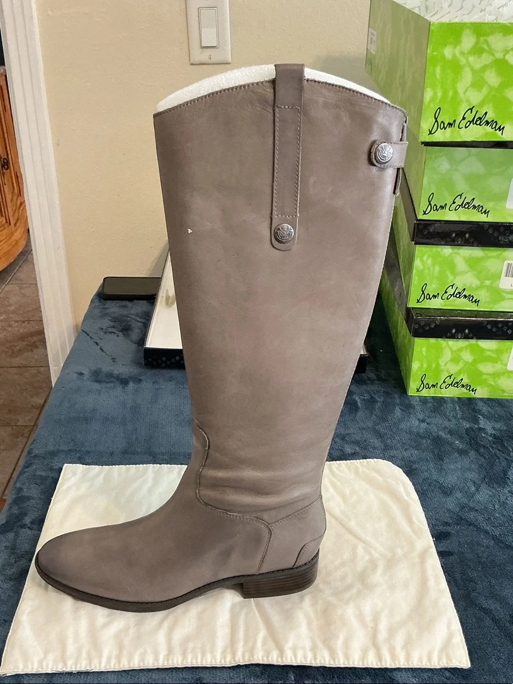 Sam Edelman Gray-Taupe Over-the-Knee Leather Boots